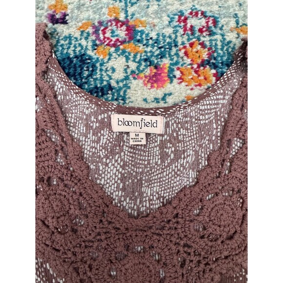 Bloomfield Women's Brown Metallic Crochet Peasant Boho Blouse Size Medium - Picture 4 of 7